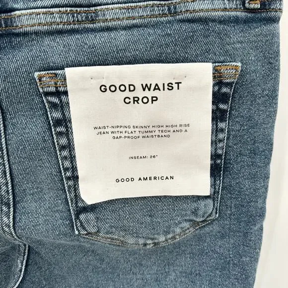 GOOD AMERICAN NWT Good Waist Crop Denim Jean in Blue799 // 14 - Picture 13 of 15